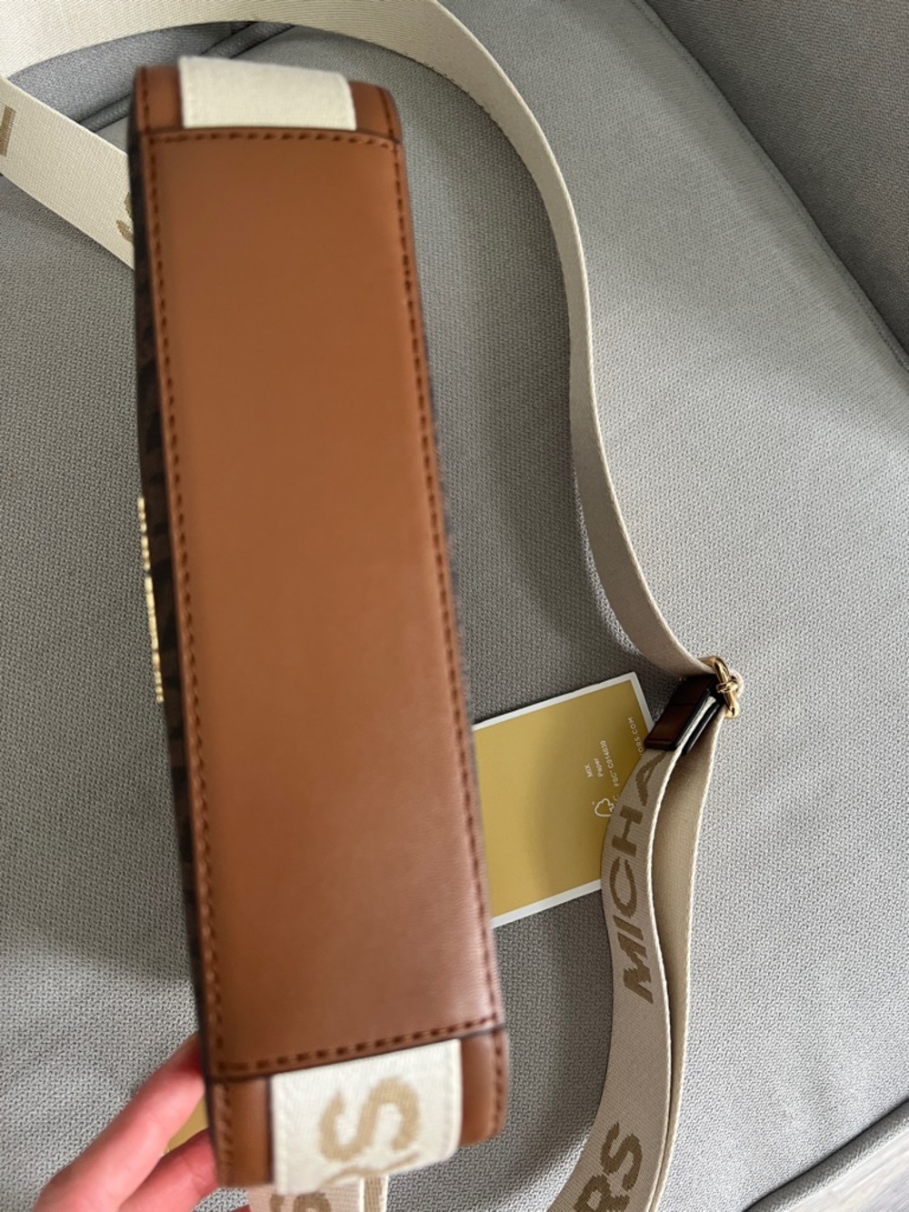 Michael Kors Brown Logo Canvas Crossbody Bag with Branded Cream Strap - Picture 15 of 17